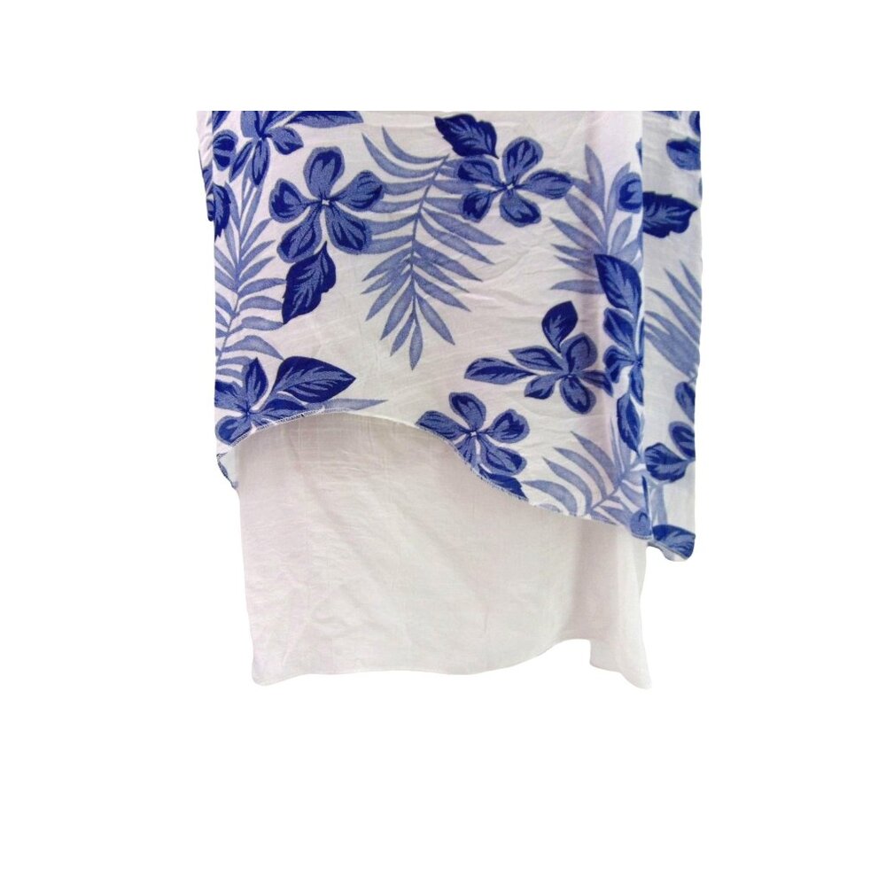 Serengeti White Blue Layered Look Swing Top 1X Floral Tropical Lagenlook - Picture 4 of 11